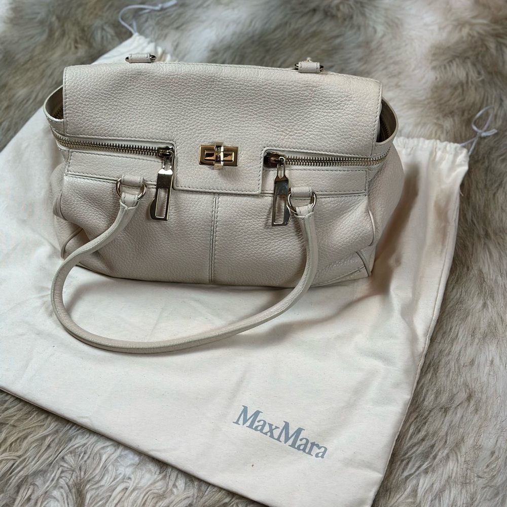 Max Mara Neutral Leather Top Handle Bag | Gold Hardware | Made in Italy - Picture 3 of 16
